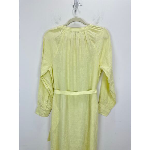 J.Crew Cabana Dress Linen Midi Long Sleeve Pale Flax Yellow Belted Small NWT - Picture 11 of 15